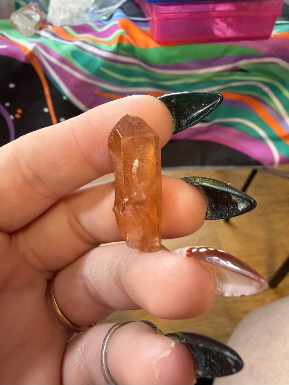 Rare natural tangerine Lemurian quartz small point for jewelry making